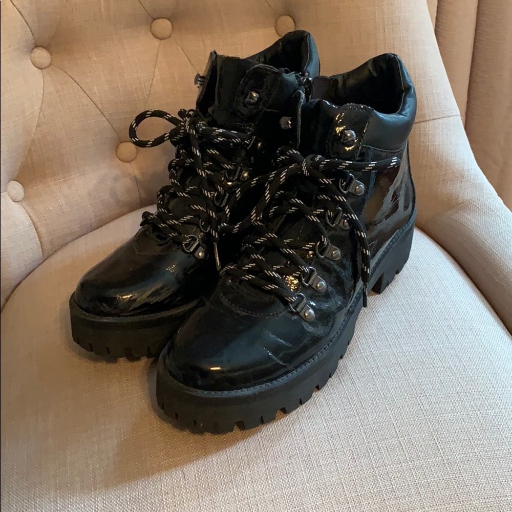 Aqua black combat boots